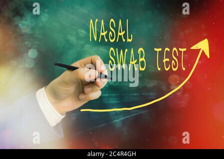 Handwriting text writing Nasal Swab Test. Conceptual photo diagnosing an upper respiratory tract infection through nasal secretion digital arrowhead c Stock Photo