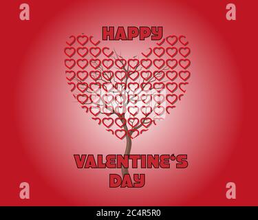 Heart tree with red shining sparkle hearts. Happy Valentine's day ...