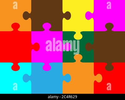 Vector colorful puzzle lettering - made from puzzle pieces. Many-colored puzzle pattern (removable pieces). Vector illustration Stock Vector