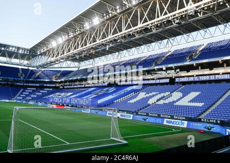 Barcelona, Barcelona, Spain. 28th June, 2020. BARCELONA, SPAIN - JUNE 28:.RCD Stadium during the Liga match between RCD Espanyol and Real Madrid at RCD Stadium on June 28, 2020 in Barcelona, Spain. Credit: Dax Images/DAX/ZUMA Wire/Alamy Live News Stock Photo