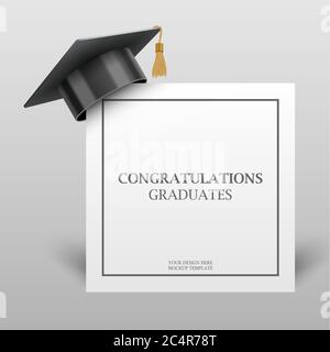 Graduation cap on congratulation paper corner, education design element, vector illustration Stock Vector