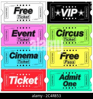 Cinema tickets isolated. Vector illustration. Tickets With Various Objects Stock Vector