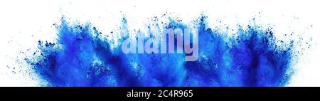 blue cyan holi paint color powder festival explosion isolated on white background. industrial print concept background