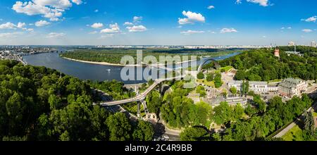 Pedestrian bridge in Kiev. Kyiv city landscape aerial view. Stock Photo