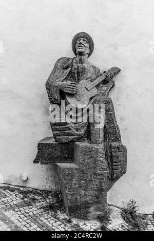 PRAGUE, CZECH REPUBLIC - MAY 26, 2020: Statue of Czech musician Karel Hasler at Old Castle Stairs, Prague Castle, Prague, Czech Republic. Black and white image. Stock Photo