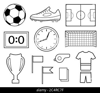 Set of football symbols, black on white Stock Vector
