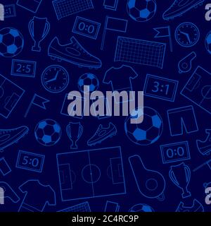 Seamless pattern of football symbols in blue colors Stock Vector