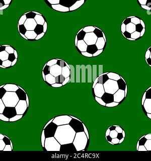 Seamless pattern of big soccer balls on green background Stock Vector