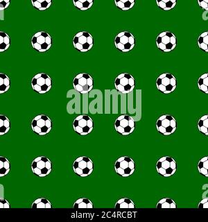 Seamless pattern of small soccer balls on green background. Stock Vector