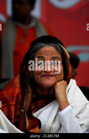 Bangladesh Awami League leader and former Prime Minister Sheikh Hasina  smiles during a press meeting at the airport after her arrival in Dhaka,  Bangladesh, Thursday, Nov. 6, 2008. Hasina returned home Thursday