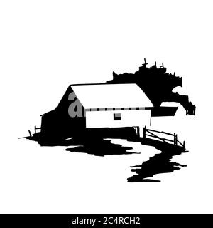 Village house, graphic hand sketch. Stock Vector