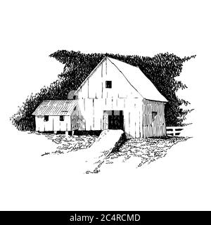 Village house, graphic hand sketch. Stock Vector