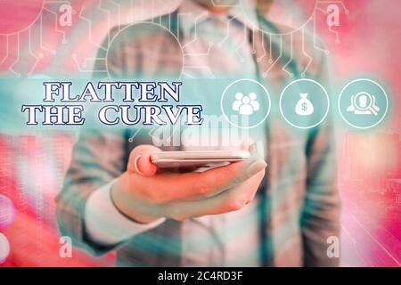 Writing note showing Flatten The Curve. Business concept for raising an awareness on slowing the rate of the infectious disease System administrator c Stock Photo