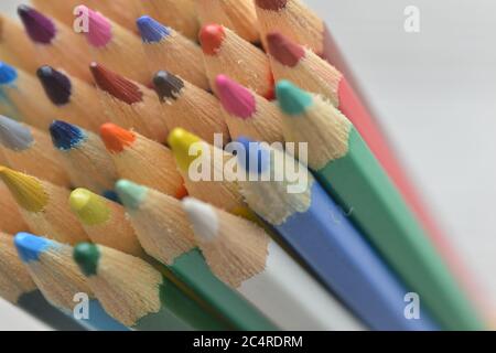 Close up macro shot of Colorful pencils rainbow Stock Photo