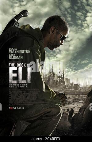 The Book of Eli (2010) directed by Albert Hughes and Allen Hughes and starring Denzel Washington, Mila Kunis, Ray Stevenson and Jennifer Beals. A man fights his way across post-apocalyptic whilst protecting a sacred book holding the secrets to save mankind. Stock Photo