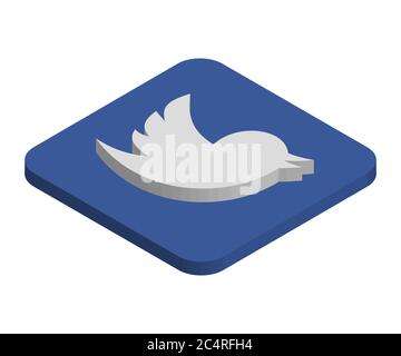 VORONEZH, RUSSIA - NOVEMBER 10, 2018: Twitter logo isometric icon Stock Vector