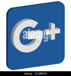 VORONEZH, RUSSIA - NOVEMBER 21, 2019: Google Plus logo isometric square icon in blue color Stock Vector