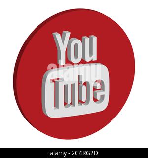VORONEZH, RUSSIA - NOVEMBER 21, 2019: YouTube logo isometric round icon in red color Stock Vector