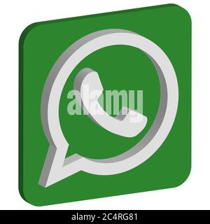 VORONEZH, RUSSIA - NOVEMBER 21, 2019: WhatsApp logo isometric square icon in green color Stock Vector