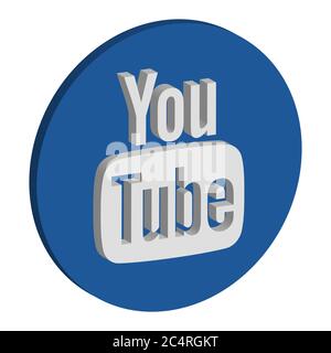 VORONEZH, RUSSIA - NOVEMBER 21, 2019: YouTube logo isometric round icon in blue color Stock Vector