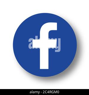 VORONEZH, RUSSIA - JANUARY 31, 2020: Facebook logo blue round icon with soft shadow Stock Vector