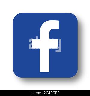 VORONEZH, RUSSIA - JANUARY 31, 2020: Facebook logo blue square icon with soft shadow Stock Vector