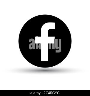 VORONEZH, RUSSIA - JANUARY 31, 2020: Facebook logo black round icon with shadow Stock Vector