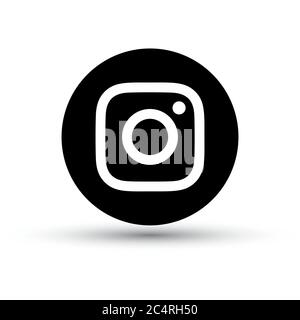 VORONEZH, RUSSIA - JANUARY 31, 2020: Instagram logo black round icon with shadow Stock Vector