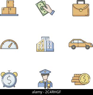 Loan money RGB color icons set Stock Vector