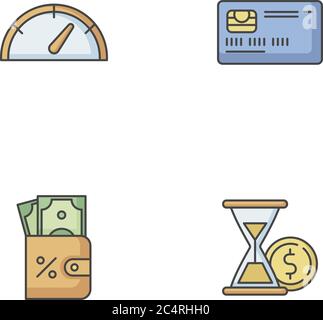 Deposit money RGB color icons set Stock Vector