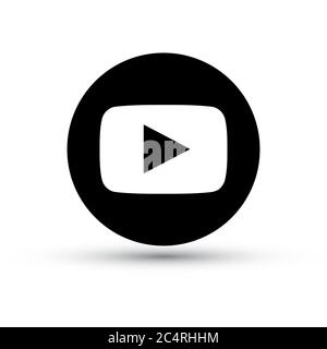 VORONEZH, RUSSIA - JANUARY 31, 2020: Youtube logo black round icon with shadow Stock Vector