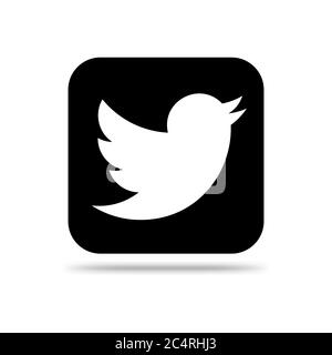VORONEZH, RUSSIA - JANUARY 31, 2020: Twitter logo black square icon with shadow Stock Vector