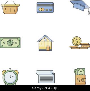 Credit money RGB color icons set Stock Vector