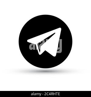 VORONEZH, RUSSIA - JANUARY 31, 2020: Telegram logo black round icon with shadow Stock Vector