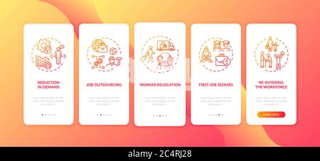 Causes of unemployment onboarding mobile app page screen with concepts Stock Vector