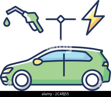 Hybrid car RGB color icon Stock Vector