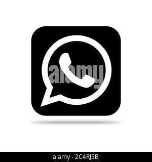 VORONEZH, RUSSIA - JANUARY 31, 2020: Whatsapp logo black square icon with shadow Stock Vector
