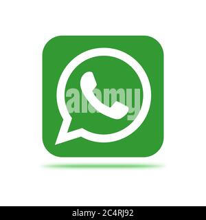 VORONEZH, RUSSIA - JANUARY 31, 2020: Whatsapp logo green square icon with shadow Stock Vector