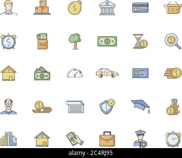 Financial aid RGB color icons set Stock Vector
