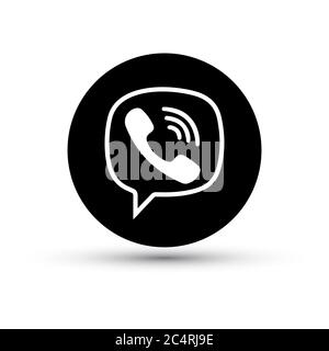 VORONEZH, RUSSIA - JANUARY 31, 2020: Viber logo black round icon with shadow Stock Vector