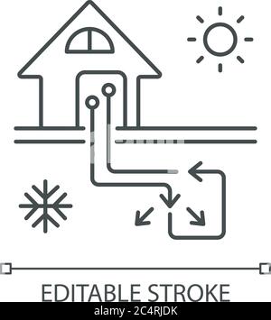 Geothermal heating and cooling system linear icon Stock Vector