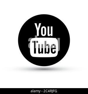 VORONEZH, RUSSIA - JANUARY 31, 2020: Youtube logo black round icon with shadow Stock Vector