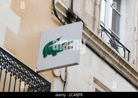 Bordeaux , Aquitaine / France - 06 20 2020 : Lacoste logo sign of luxury  French fashion company Stock Photo