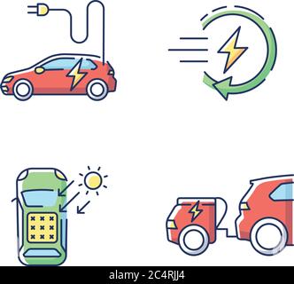 Alternative energy transport RGB color icons set Stock Vector
