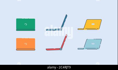 Laptops semi flat RGB color vector illustrations set Stock Vector