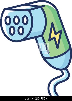 EV charging plug RGB color icon Stock Vector