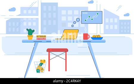 Home office semi flat RGB color vector illustration Stock Vector