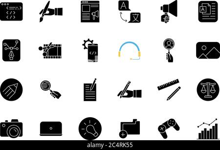 Freelance professions elements black glyph icons set on white space Stock Vector