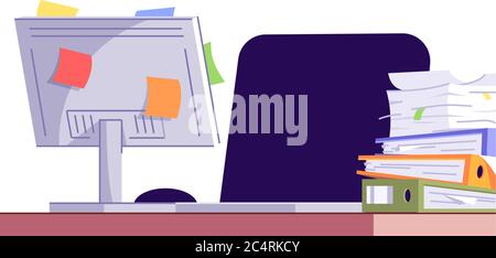 Empty workplace semi flat RGB color vector illustration Stock Vector