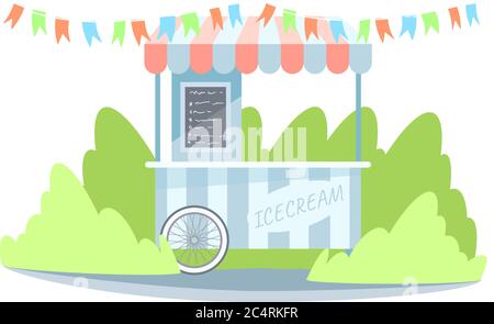 Ice cream booth semi flat RGB color vector illustration Stock Vector